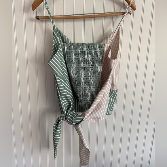 Anthropologie Tank Top Size Small Green Stripes with Back Knot Tie - Picture 3 of 7